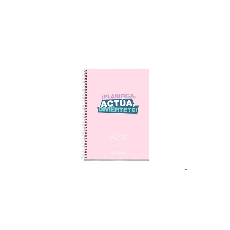 AGENDA ESPIRAL ESCOLAR MIQUELRIUS ACTIVA OCTAVO SEMANA VISTA 25-26 TAPA CARTON FORRADO ROSA