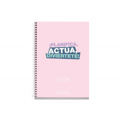 AGENDA ESPIRAL ESCOLAR MIQUELRIUS ACTIVA OCTAVO DIA PAGINA 25-26 TAPA CARTON FORRADO ROSA