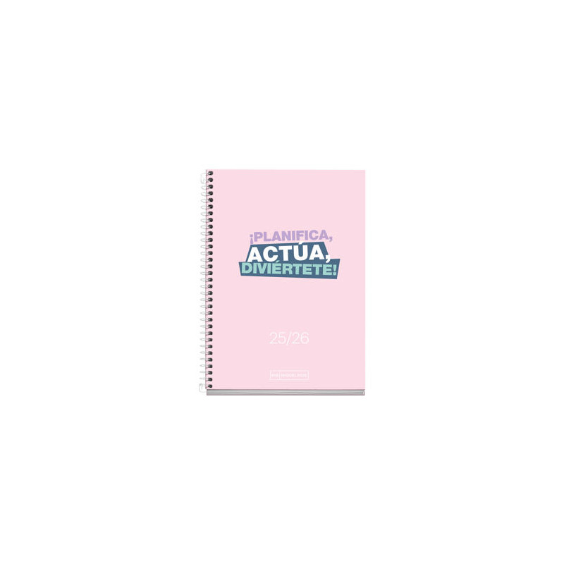 AGENDA ESPIRAL ESCOLAR MIQUELRIUS ACTIVA OCTAVO DIA PAGINA 25-26 TAPA CARTON FORRADO ROSA