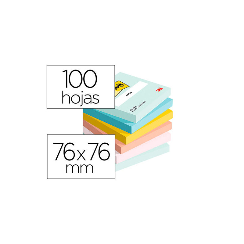 BLOC DE NOTAS ADHESIVAS QUITA Y PON BEACHSIDE 100% PEFC 76X76 MM 100 HOJAS PACK DE 6 UNIDADES