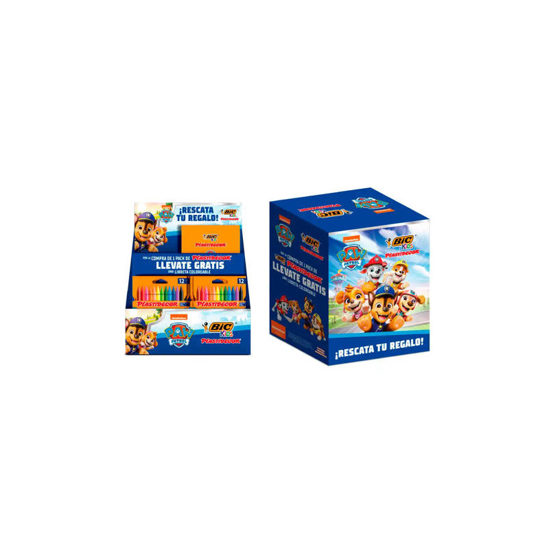 LAPICES CERA PLASTIDECOR CAJA DE 12 COLORES SURTIDOS EXPOSITOR DE 24 UNIDADES + 24 CUADERNOS COLOREA