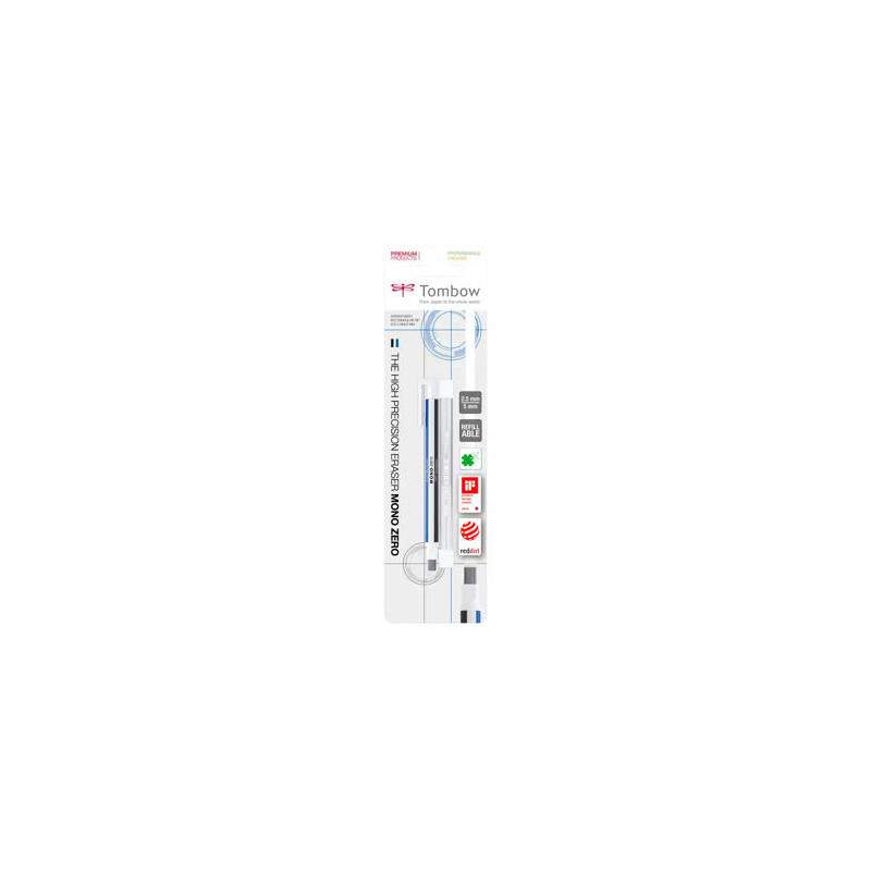 PORTAGOMAS TOMBOW MONO ZERO CON CLIP GOMA RECTANGULAR 2,5MM X 5MM+ 2 RECAMBIOS