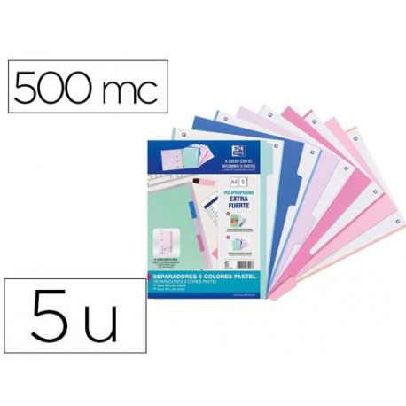 SEPARADORES DE PLASTICO OXFORD POLIPROPILENO 500 MC COLORES PASTEL JUEGO DE 5 SEPARADORES SEPARADORES DE PLASTICO OXFORD POLIPROPILENO 500 MC COLORES PASTEL JUEGO DE 5 SEPARADORES