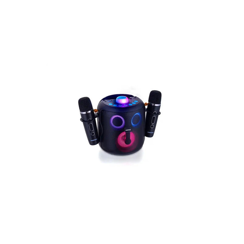 ALTAVOZ DAEWO KARAOKE 15W BLUETOOTH LUCES LED RADIO FM 2 MICROFONOS INALAMBRICOS COLOR NEGRO