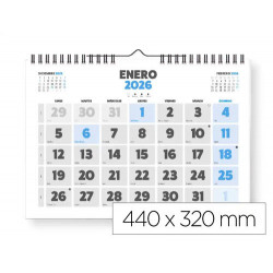 CALENDARIO ESPIRAL PARED LIDERPAPEL CLASICO 2026 NUMEROS GRANDES 44X32 CM PAPEL 128 GR
