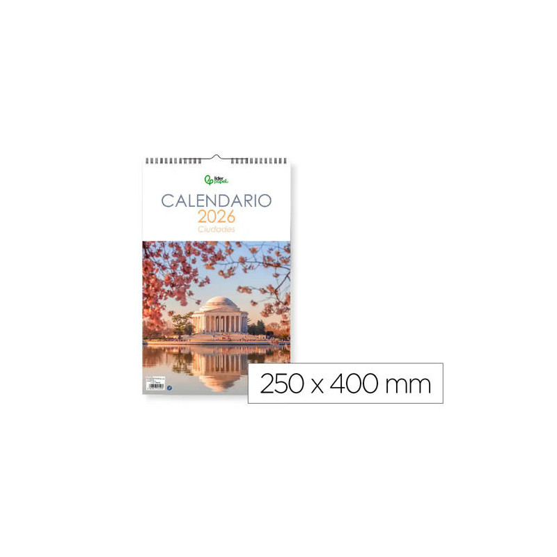 CALENDARIO ESPIRAL PARED LIDERPAPEL IMAGENES CIUDADES 2026 PARA ESCRIBIR 25X40 CM PAPEL 157 GR