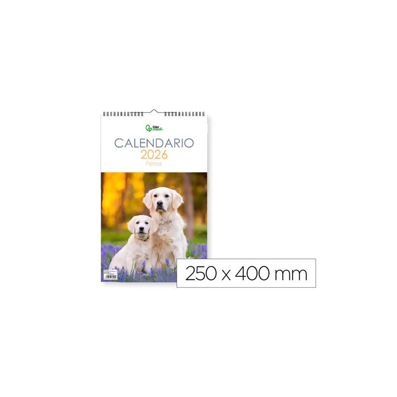 CALENDARIO ESPIRAL PARED LIDERPAPEL IMAGENES PERROS 2026 PARA ESCRIBIR 25X40 CM PAPEL 157 GR