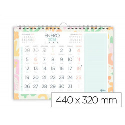 CALENDARIO ESPIRAL PARED LIDERPAPEL JOVEN 2026 NUMEROS GRANDES 44X32 CM PAPEL 128 GR CON PEGATINAS