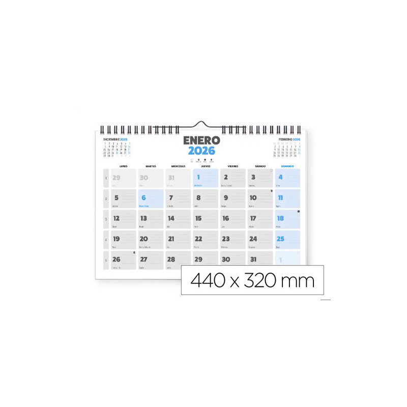 CALENDARIO PARED LIDERPAPEL CLASICO 2026 ESPIRAL 44X32 CM PAPEL 128 GR