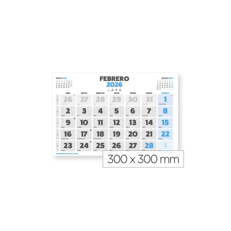 CALENDARIO PARED LIDERPAPEL CLASICO 2026 LOMO ENGOMADO 30X30 CM PAPEL 105 GR