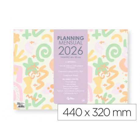 PLANNING MENSUAL LIDERPAPEL JOVEN 2026 44X32 CM CON PEGATINAS LOMO ENGOMADO PAPEL 128 GR PLANNING MENSUAL LIDERPAPEL JOVEN 2026 44X32 CM CON PEGATINAS LOMO ENGOMADO PAPEL 128 GR