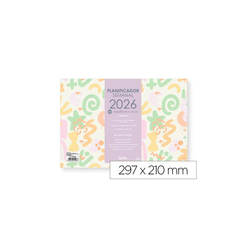 PLANNING SEMANAL LIDERPAPEL JOVEN 2026 29,7X21 CM DIN A4 CON PEGATINAS PAPEL 104 GR