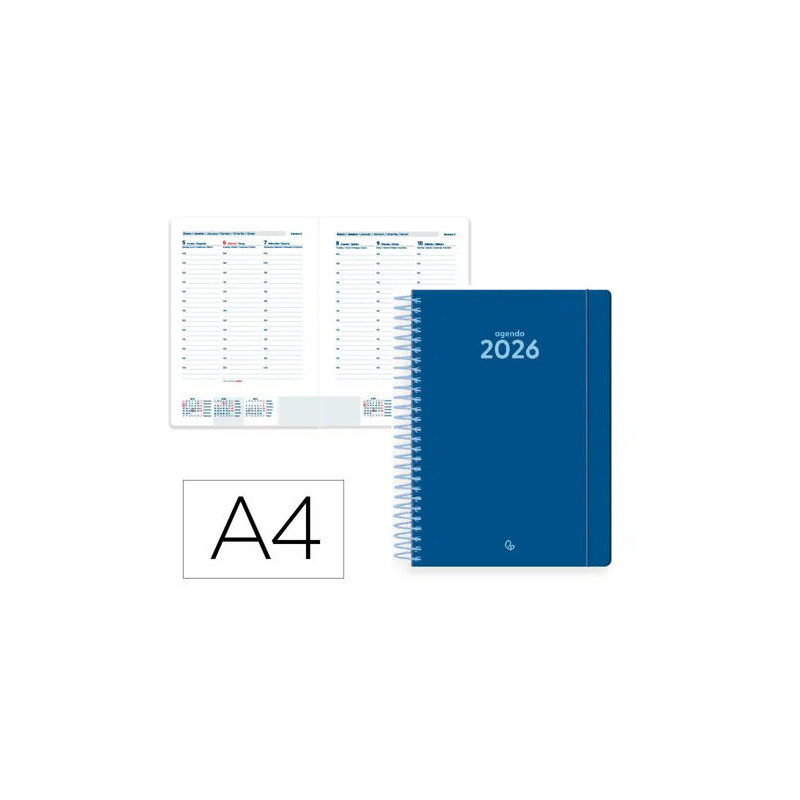 AGENDA ESPIRAL LIDERPAPEL CLASSIC A4 2026 SEMANA VISTA DESIGN 4 PAPEL 70 GR