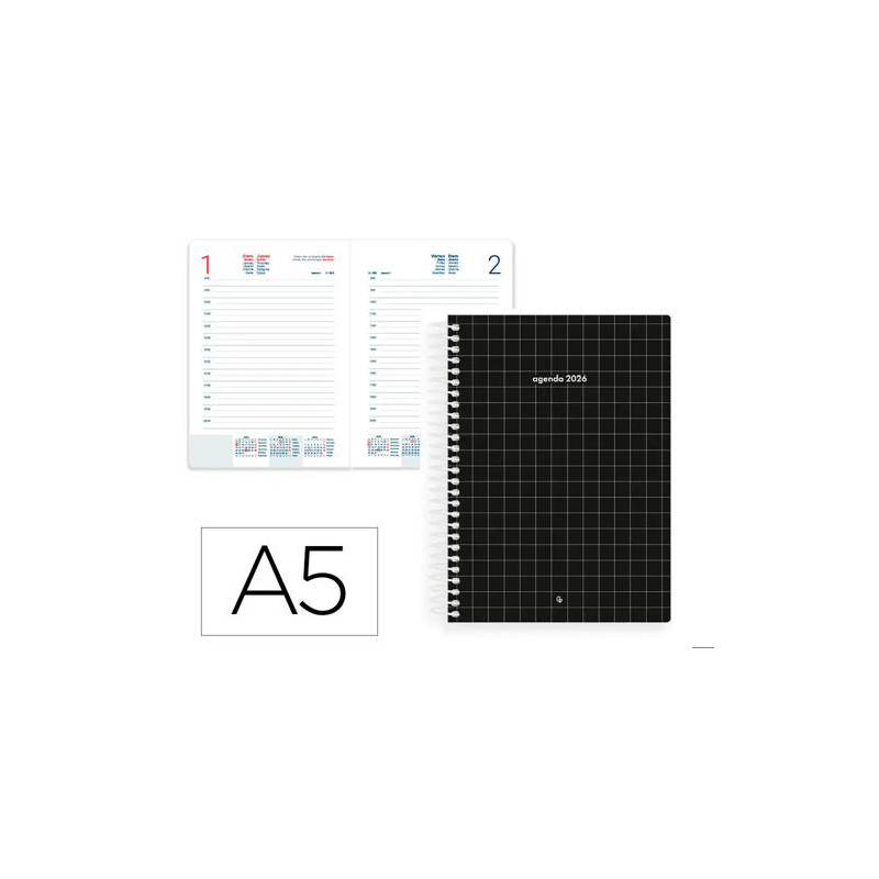 AGENDA ESPIRAL LIDERPAPEL GAZI A5 2026 DIA PAGINA DESIGN 2 PAPEL 70 GR