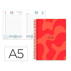 AGENDA ESPIRAL LIDERPAPEL SYROS 150X210 MM 2026 DIA PAGINA DESIGN 2 (ROJO) PAPEL 60 GR