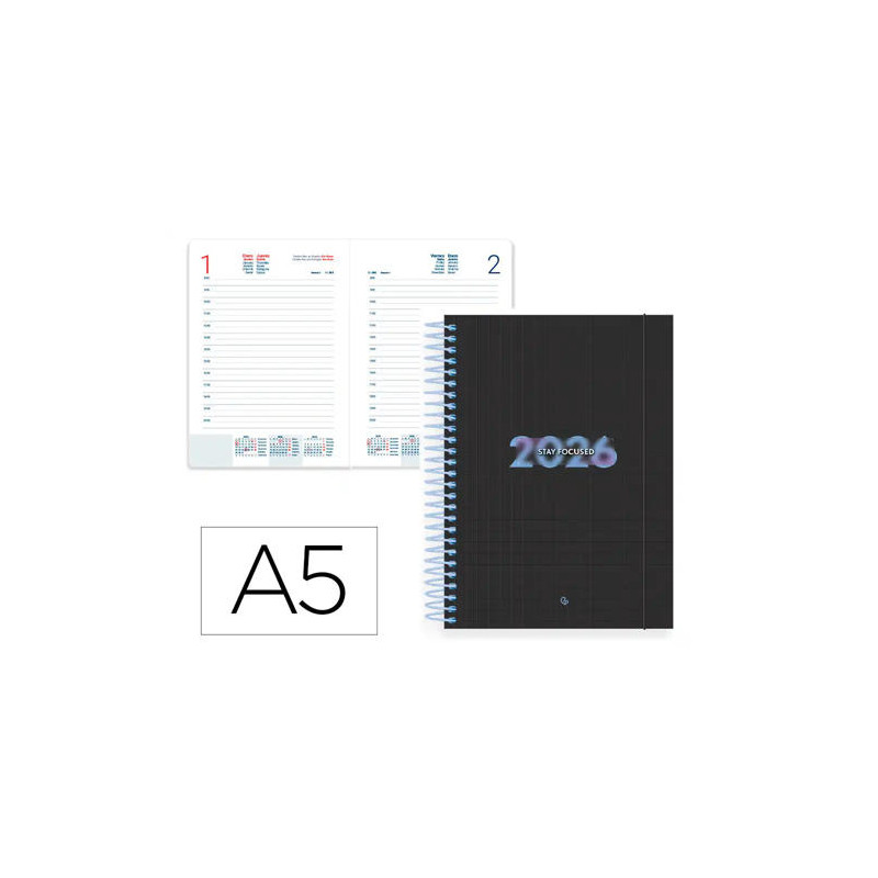 AGENDA ESPIRAL LIDERPAPEL KIMOLOS A5 2026 DIA PAGINA DESIGN 1 PAPEL 70 GR