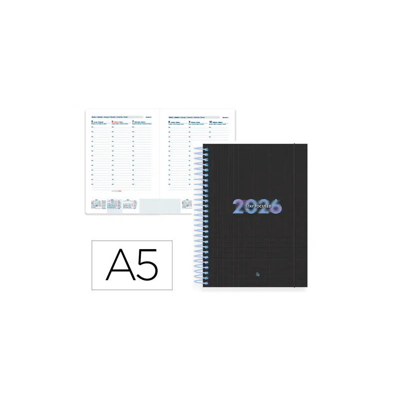 AGENDA ESPIRAL LIDERPAPEL KIMOLOS A6 2026 SEMANA VISTA DESIGN 1 PAPEL 70 GR
