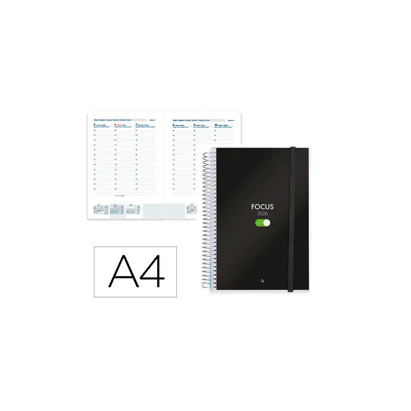 AGENDA ESPIRAL LIDERPAPEL TINOS A4 2026 SEMANA VISTA DESIGN 1 PAPEL 70 GR