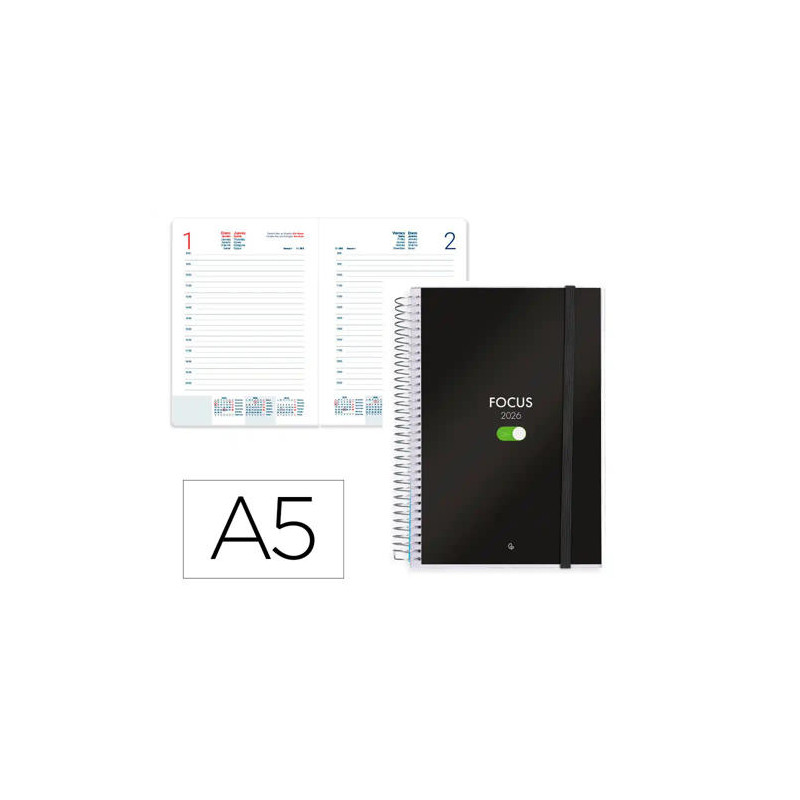 AGENDA ESPIRAL LIDERPAPEL TINOS A5 2026 DIA PAGINA DESIGN 1 PAPEL 70 GR