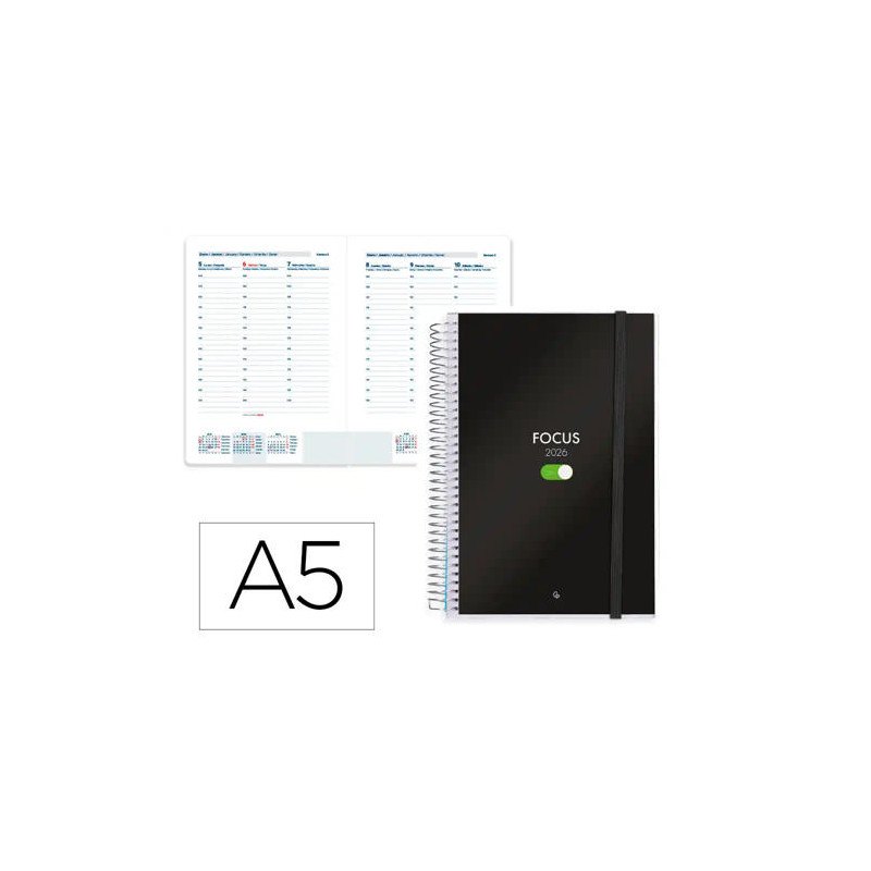 AGENDA ESPIRAL LIDERPAPEL TINOS A5 2026 SEMANA VISTA DESIGN 1 PAPEL 70 GR