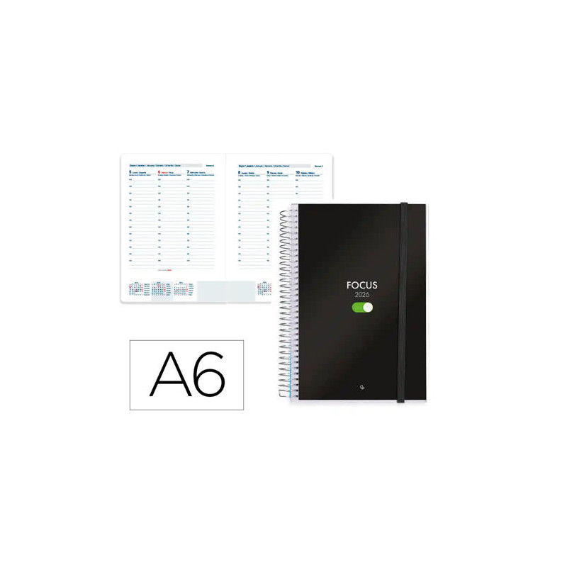 AGENDA ESPIRAL LIDERPAPEL TINOS A6 2026 SEMANA VISTA DESIGN 1 PAPEL 70 GR