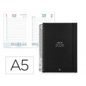 AGENDA ESPIRAL LIDERPAPEL OLBIA A5 2026 DIA PAGINA DESIGN 2 (NEGRO) PAPEL 60 GR