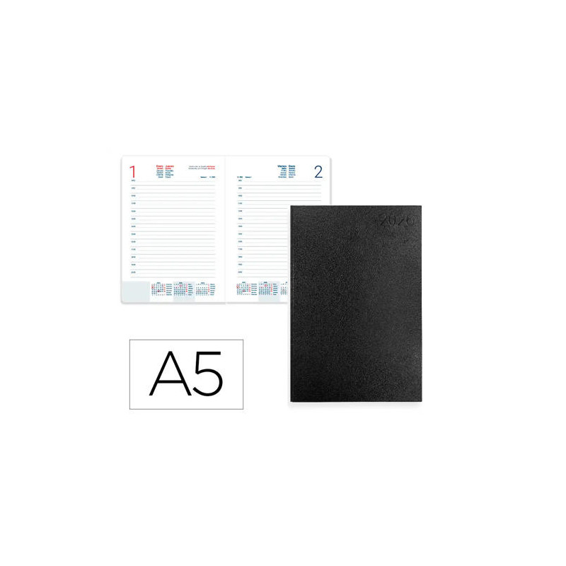 AGENDA ENCUADERNADA LIDERPAPEL CORFU 150X210 MM 2026 DIA PAGINA NEGRO PAPEL 60 GR