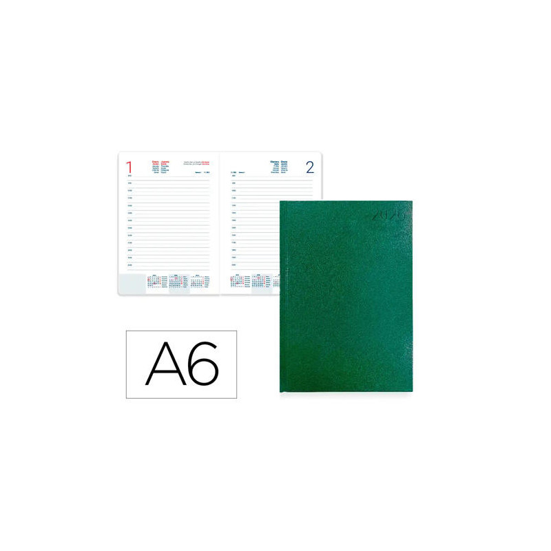 AGENDA ENCUADERNADA LIDERPAPEL CORFU A6 2026 DIA PAGINA VERDE PAPEL 60 GR