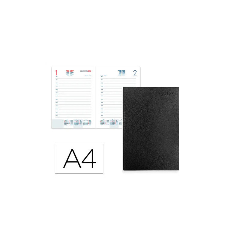 AGENDA ENCUADERNADA LIDERPAPEL CORFU A4 2026 DIA PAGINA NEGRO PAPEL 60 GR