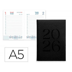 AGENDA ENCUADERNADA LIDERPAPEL CRETA 150X210 MM 2026 DIA PAGINA NEGRO PAPEL 70 GR