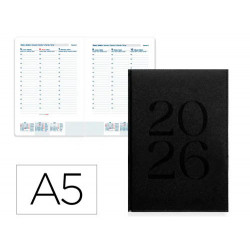 AGENDA ENCUADERNADA LIDERPAPEL CRETA 150X210 MM 2026 SEMANA VISTA NEGRO PAPEL 70 GR
