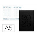 AGENDA ENCUADERNADA LIDERPAPEL CRETA 150X210 MM 2026 SEMANA VISTA NEGRO PAPEL 70 GR