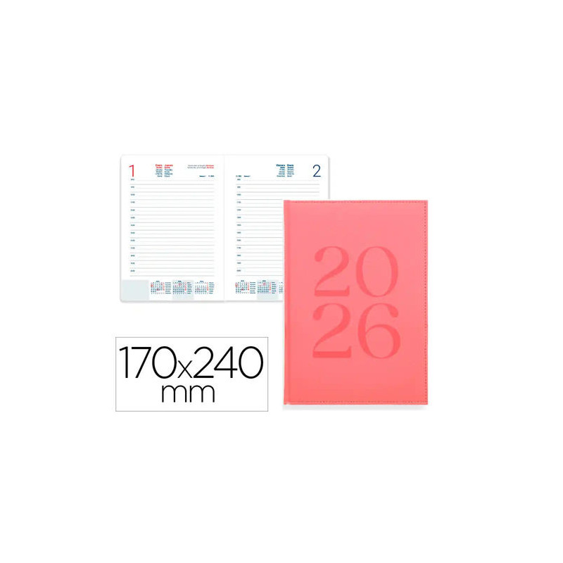 AGENDA ENCUADERNADA LIDERPAPEL CRETA 170X240 MM 2026 DIA PAGINA PINK PAPEL 70 GR