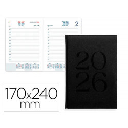 AGENDA ENCUADERNADA LIDERPAPEL CRETA 170X240 MM 2026 DIA PAGINA NEGRO PAPEL 70 GR