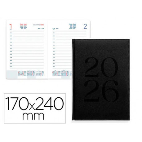 AGENDA ENCUADERNADA LIDERPAPEL CRETA 170X240 MM 2026 DIA PAGINA NEGRO PAPEL 70 GR