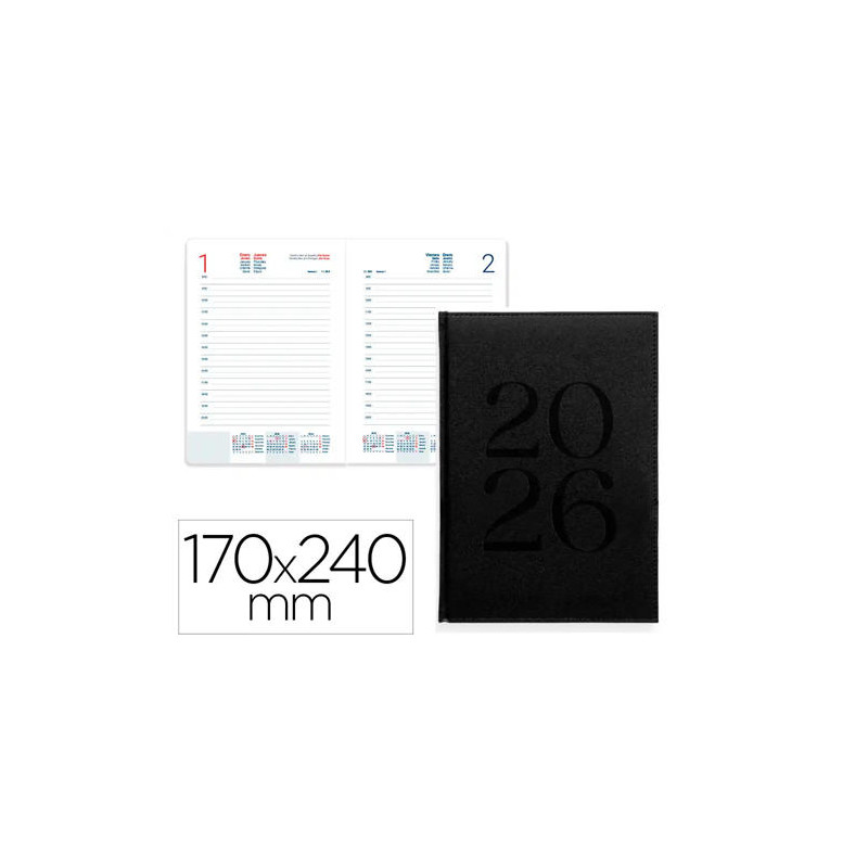 AGENDA ENCUADERNADA LIDERPAPEL CRETA 170X240 MM 2026 DIA PAGINA NEGRO PAPEL 70 GR