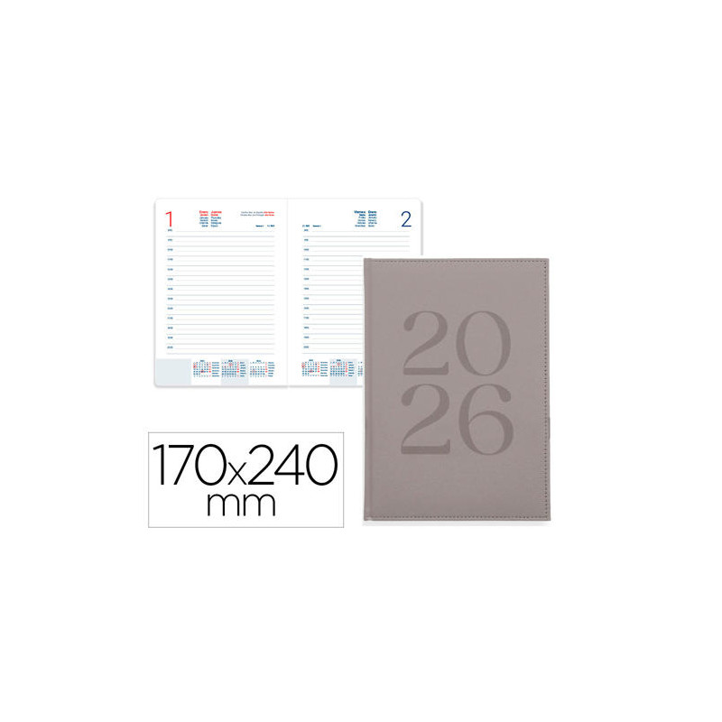AGENDA ENCUADERNADA LIDERPAPEL CRETA 170X240 MM 2026 DIA PAGINA GRIS PAPEL 70 GR