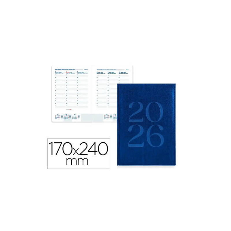 AGENDA ENCUADERNADA LIDERPAPEL CRETA 170X240 MM 2026 SEMANA VISTA AZUL PAPEL 70 GR