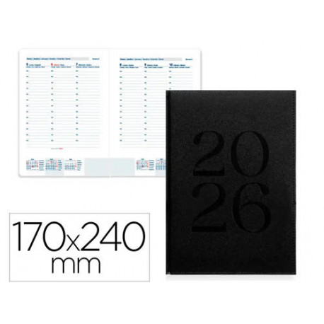 AGENDA ENCUADERNADA LIDERPAPEL CRETA 170X240 MM 2026 SEMANA VISTA NEGRO PAPEL 70 GR AGENDA ENCUADERNADA LIDERPAPEL CRETA 170X240 MM 2026 SEMANA VISTA NEGRO PAPEL 70 GR