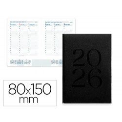 AGENDA ENCUADERNADA LIDERPAPEL CRETA 80X150 MM 2026 SEMANA VISTA NEGRO PAPEL 70 GR