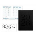 AGENDA ENCUADERNADA LIDERPAPEL CRETA 80X150 MM 2026 SEMANA VISTA NEGRO PAPEL 70 GR