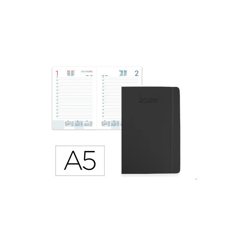 AGENDA ENCUADERNADA LIDERPAPEL MYKONOS 150X210 MM 2026 DIA PAGINA DESIGN 1 (GRIS) PAPEL 70 GR