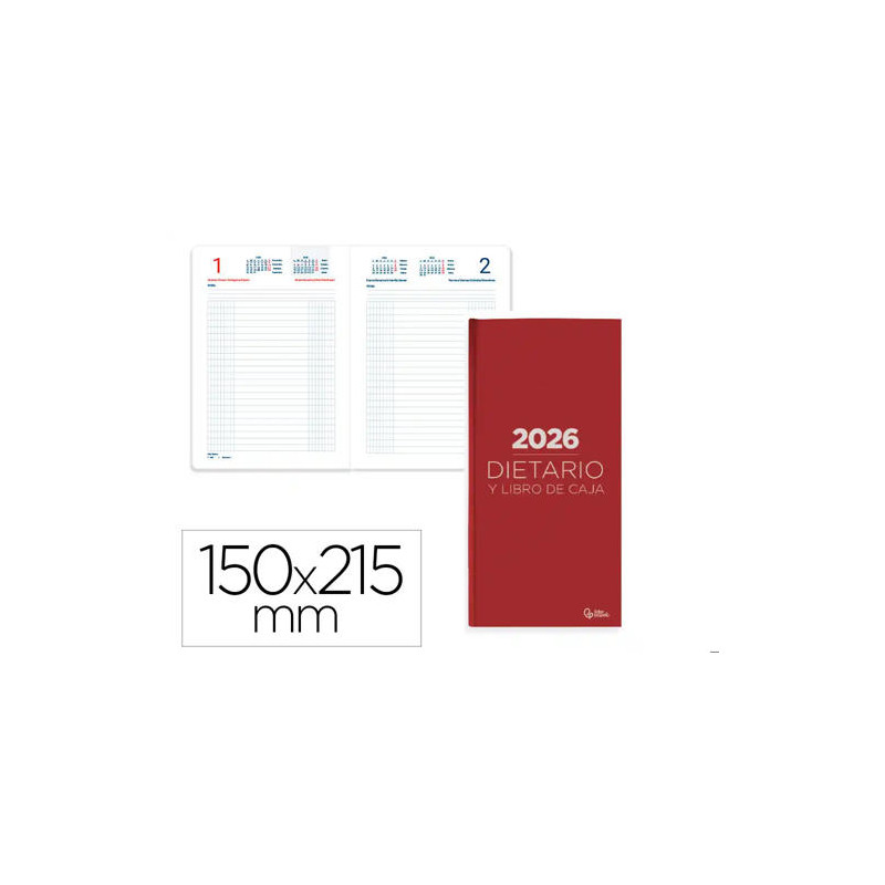 DIETARIO LIDERPAPEL 2026 CUARTO 150X215 MM DIA PAGINA COLOR ROJO PAPEL 70 GR