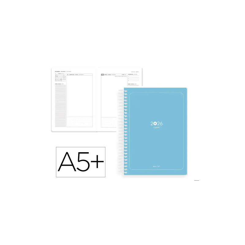 AGENDA ESPIRAL ANTARTIK A5+ 2026 DIA PAGINA BASIC PAPEL 80 GR