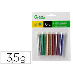 PURPURINA LIDERPAPEL BIODEGRADABLE FANTASIA BOTE DE 3,5 GR COLORES METALICOS SURTIDOS BLISTER DE 6