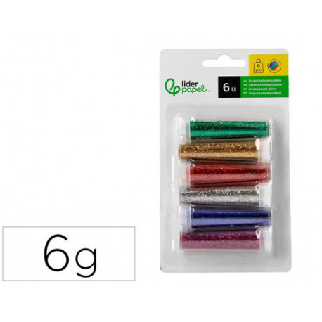 PURPURINA LIDERPAPEL BIODEGRADABLE FANTASIA BOTE DE 6 GR COLORES METALICOS SURTIDOS BLISTER DE 6 PURPURINA LIDERPAPEL BIODEGRADABLE FANTASIA BOTE DE 6 GR COLORES METALICOS SURTIDOS BLISTER DE 6