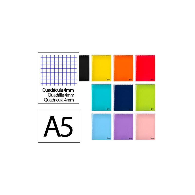 CUADERNO ESPIRAL LIDERPAPEL DIN A5 APAISADO SMART TAPA BLANDA 80H 75GR CUADRO 4MM CON MARGEN COLORES