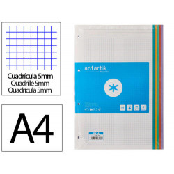 RECAMBIO A4 ANTARTIK 80 HOJAS 90G/M2 CUADRO 5 MM 4 TALADROS BANDAS DE 5 COLORES PASTELES