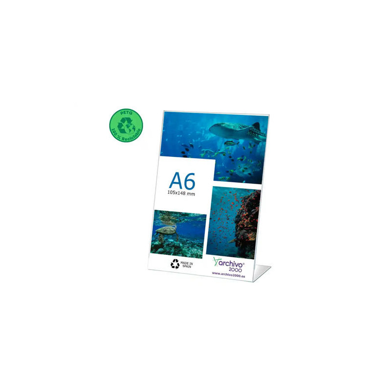 EXPOSITOR SOBREMESA ARCHIVO 2000 PETG FLEXIBLE EN FORMA DE L DIN A6 VERTICAL 45X105X150 MM