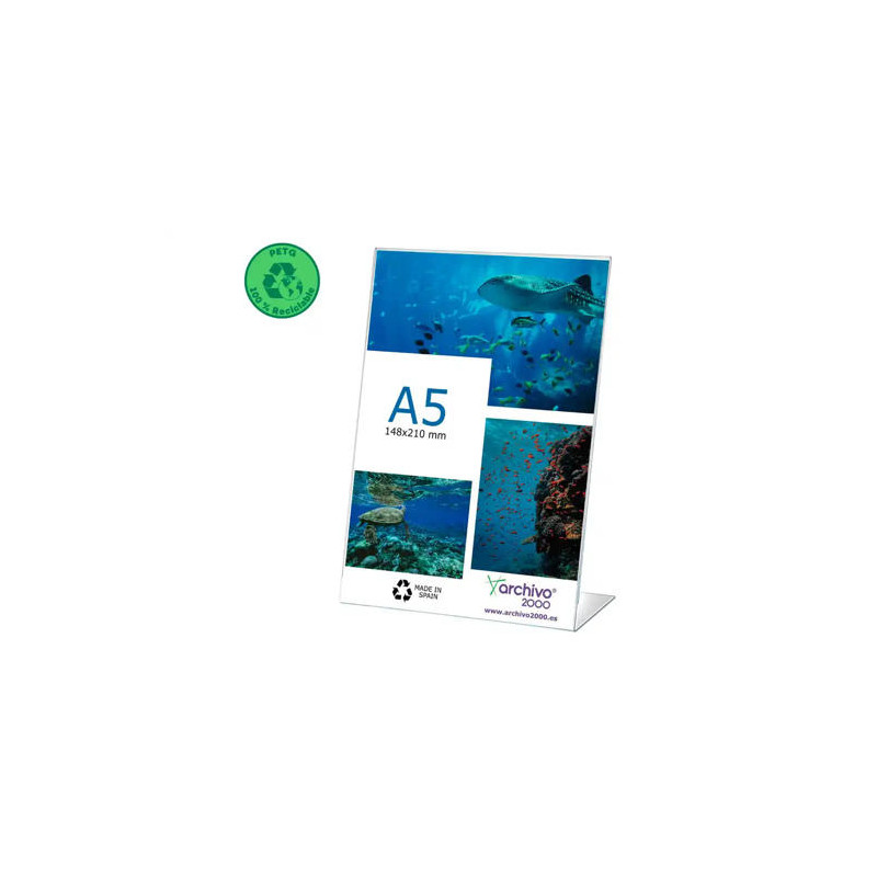 EXPOSITOR SOBREMESA ARCHIVO 2000 PETG FLEXIBLE EN FORMA DE L DIN A5 VERTICAL 55X150X210 MM